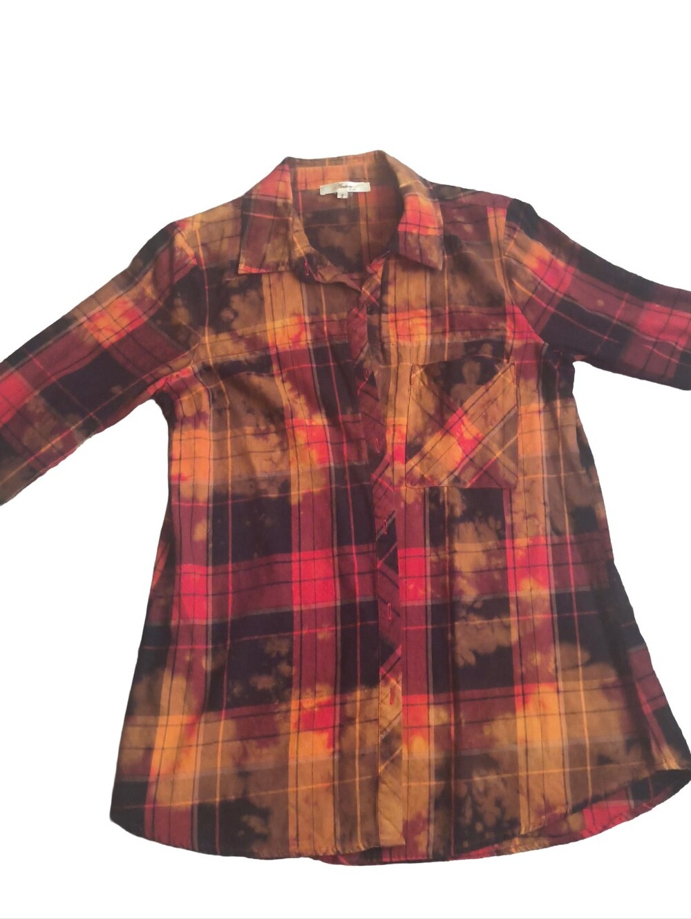 ANDREE BY UNIT Orange and Black Plaid Button-Up Shirt